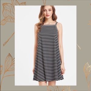 Black & White Striped Casual Swing Dress
